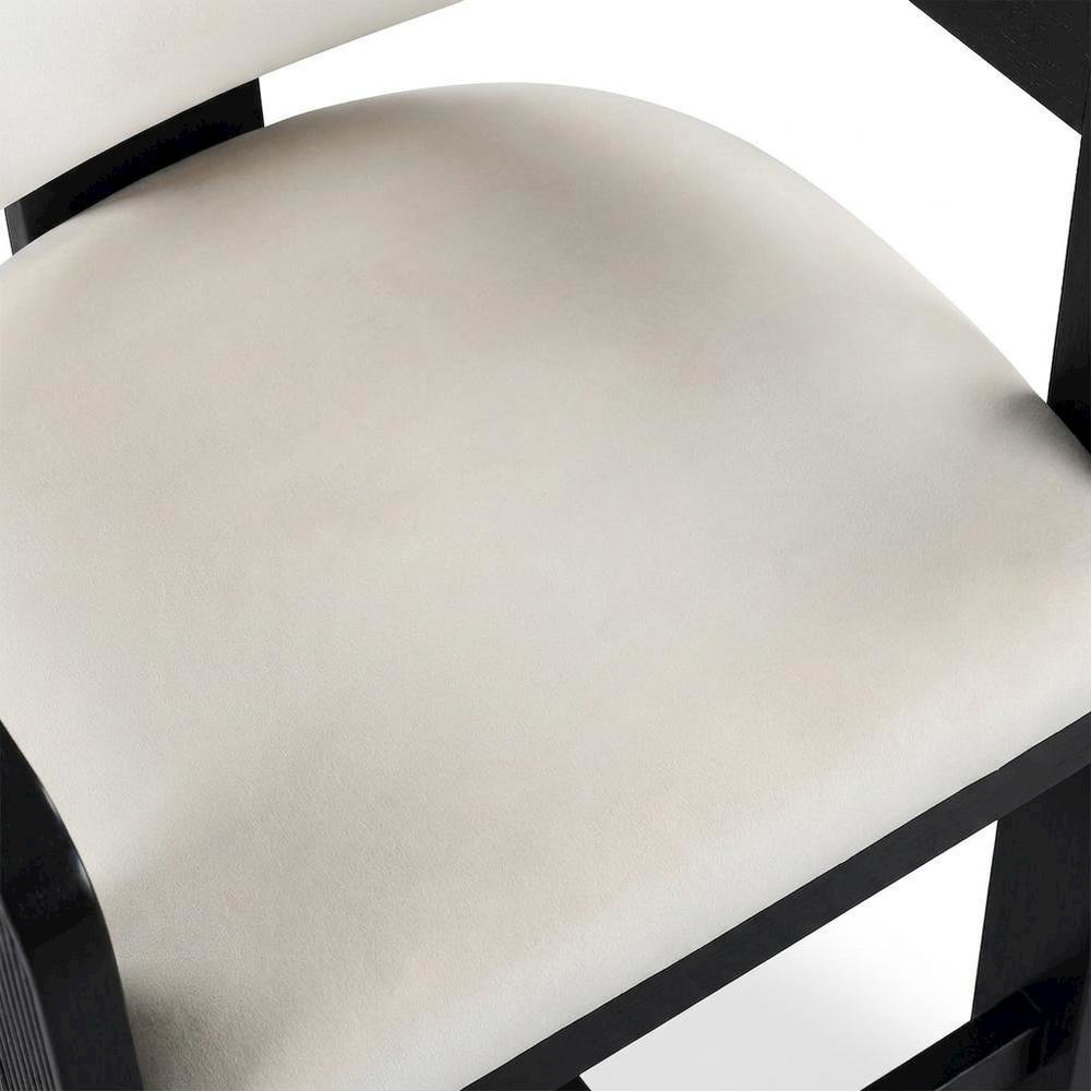 Velvet Art Deco Counter Stool, Low Back, Rubberwood Legs, Cream Velvet