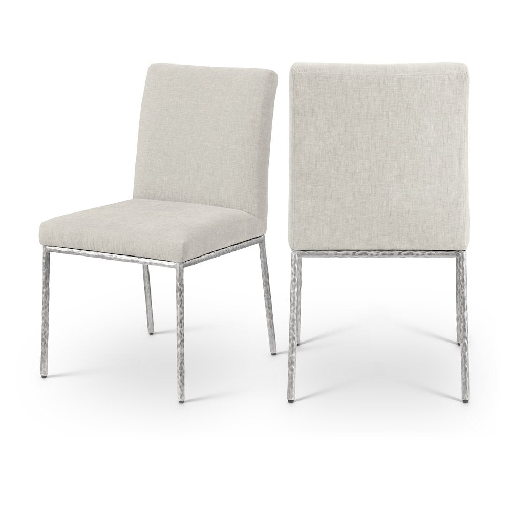 Reeves Cream Chenille Fabric Upholstered Dining Side Chair, Set of 2