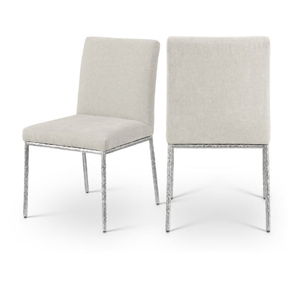 Reeves Cream Chenille Fabric Upholstered Dining Side Chair, Set of 2