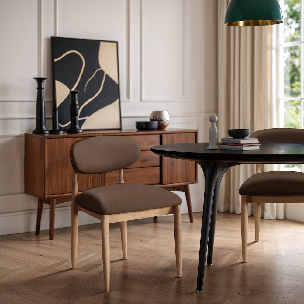 Riccio Brown Vegan Leather Upholstered Dining Side Chair, Set of 2