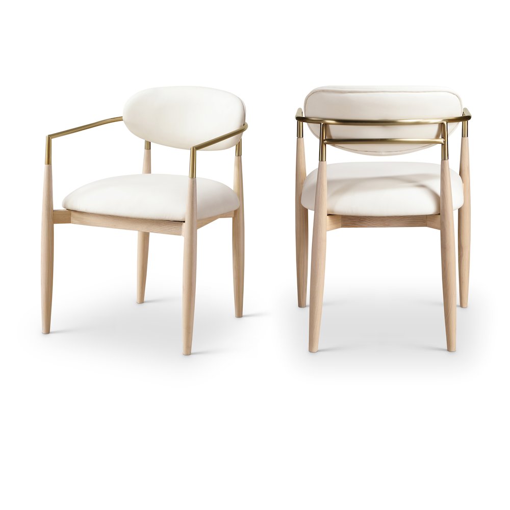 Riccio Cream Vegan Leather Upholstered Dining Arm Chair, Set of 2