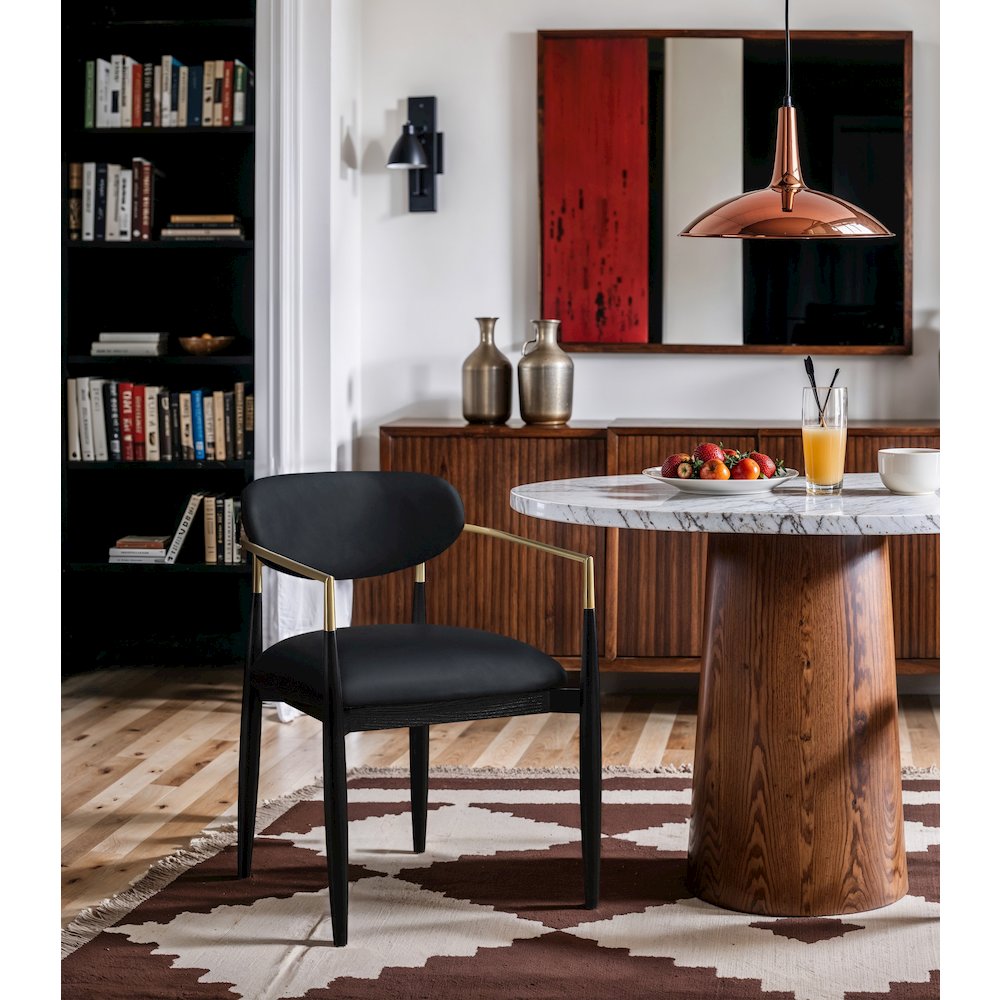 Riccio Black Vegan Leather Upholstered Dining Arm Chair, Set of 2