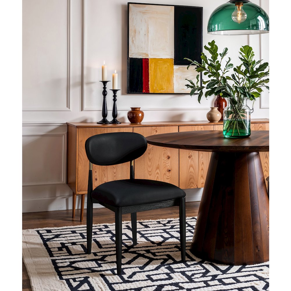 Riccio Black Vegan Leather Upholstered Dining Side Chair, Set of 2