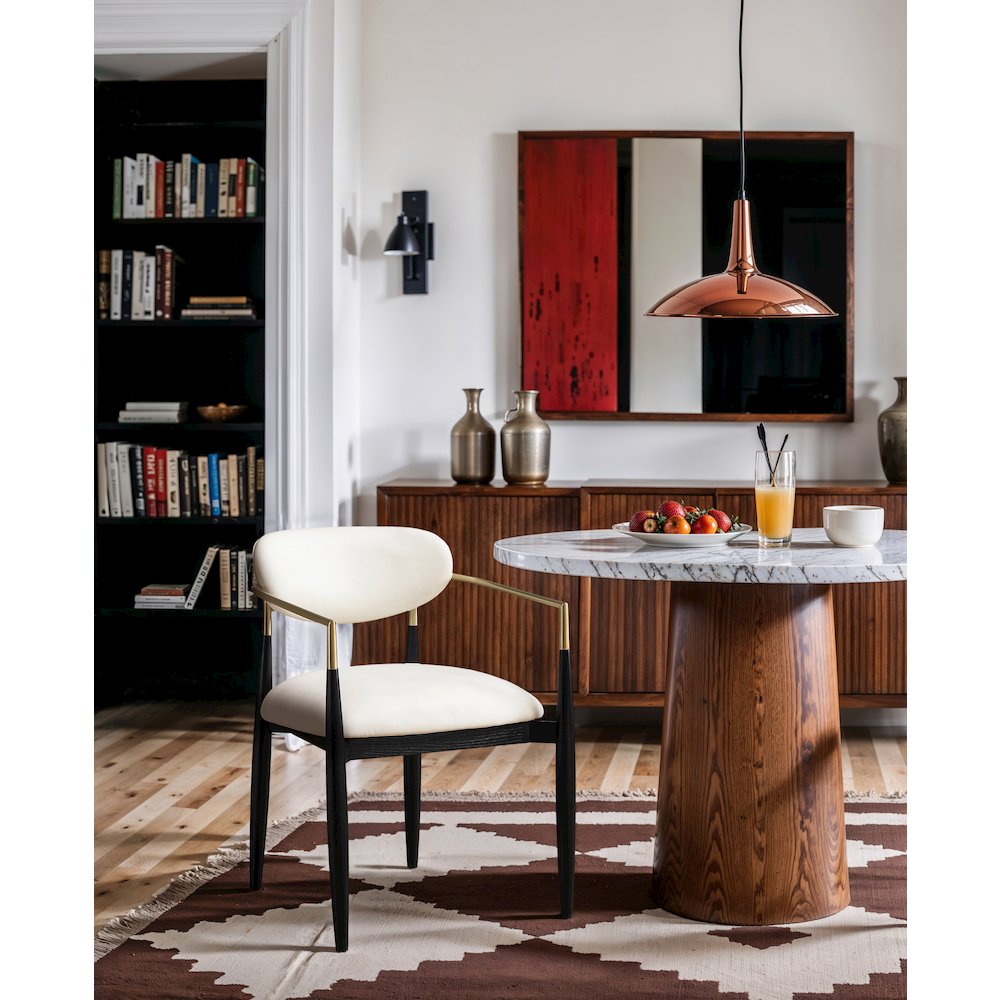 Riccio Cream Vegan Leather Upholstered Dining Arm Chair, Set of 2
