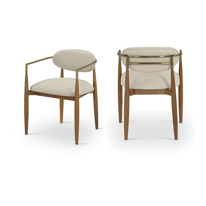 Riccio Beige Vegan Leather Upholstered Dining Arm Chair, Set of 2
