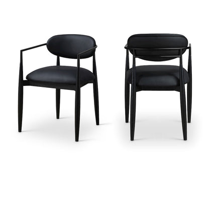 Riccio Black Vegan Leather Upholstered Dining Arm Chair, Set of 2