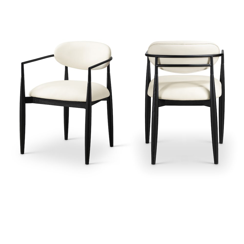 Riccio Cream Vegan Leather Upholstered Dining Arm Chair, Set of 2