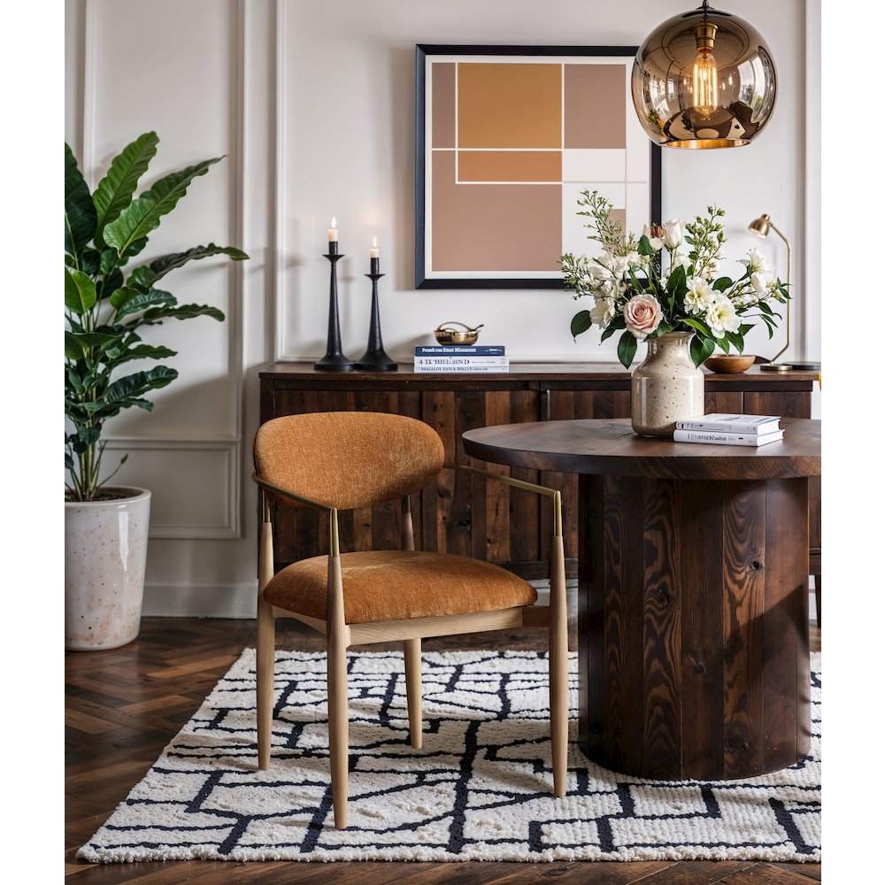 Riccio Cognac Performance Fabric Upholstered Dining Arm Chair, Set of 2