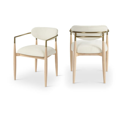 Riccio Cream Performance Fabric Upholstered Dining Arm Chair, Set of 2