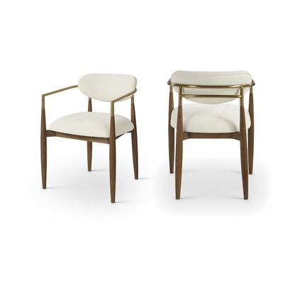 Riccio Cream Performance Fabric Upholstered Dining Arm Chair, Set of 2