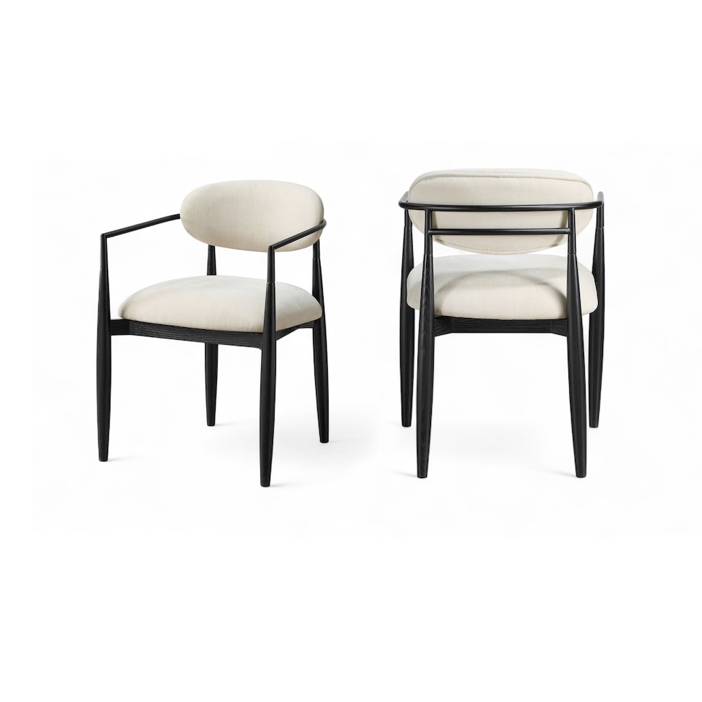 Riccio Beige Performance Fabric Upholstered Dining Arm Chair, Set of 2