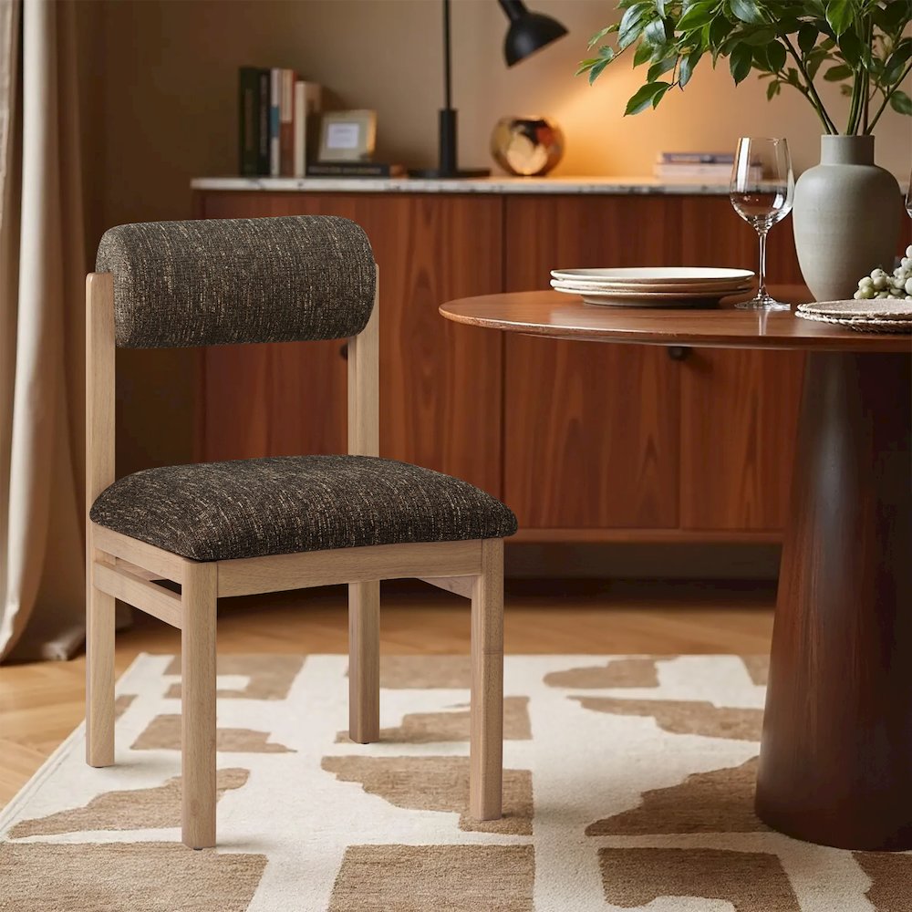 Roundhill Brown Linen Textured Fabric Upholstered Dining Chair, Set of 2
