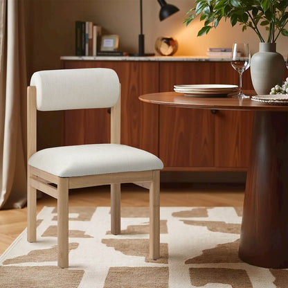 Roundhill Cream Linen Textured Fabric Upholstered Dining Chair, Set of 2