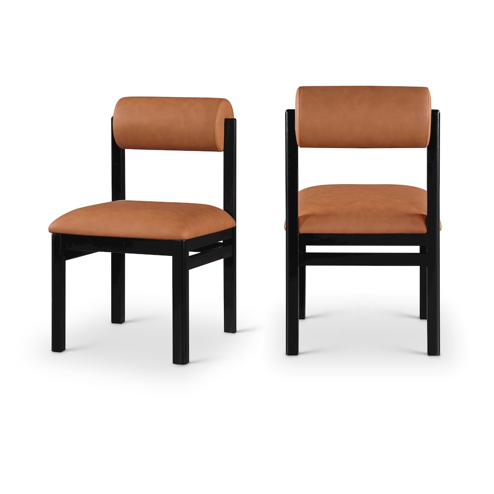 Roundhill Cognac Vegan Leather Upholstered Dining Chair, Set of 2