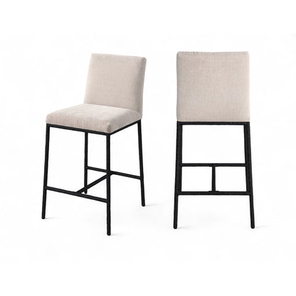 Reeves Beige Chenille Fabric Upholstered Counter Stool, Set of 2