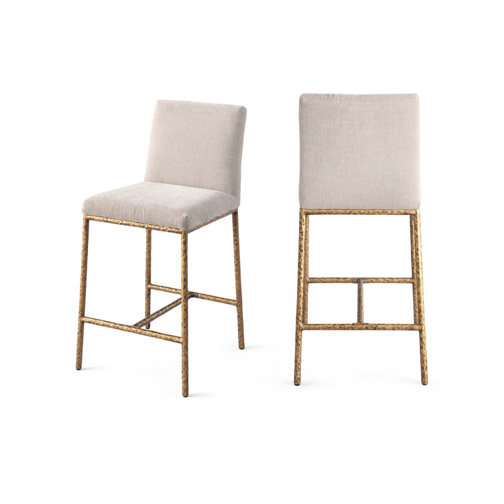 Reeves Beige Chenille Fabric Upholstered Counter Stool, Set of 2