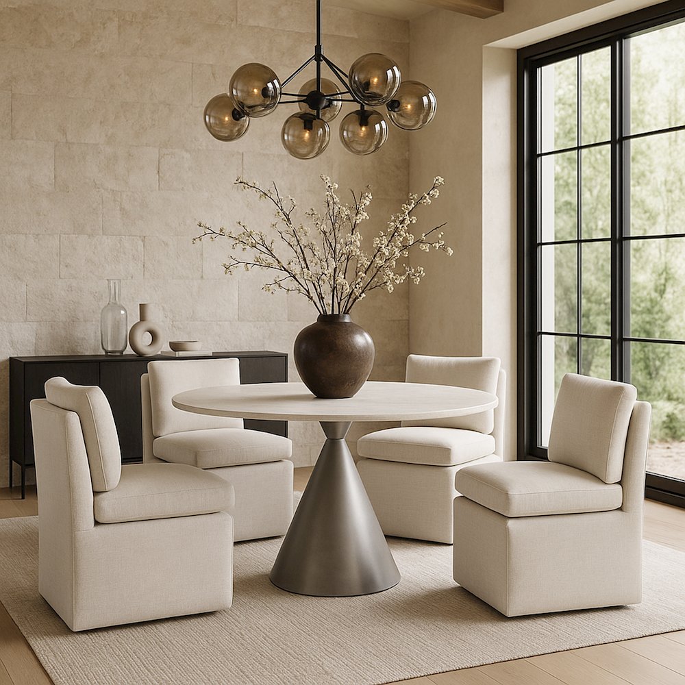 Nelori Cream Linen Textured Performance Fabric Dining Chair, Set of 2