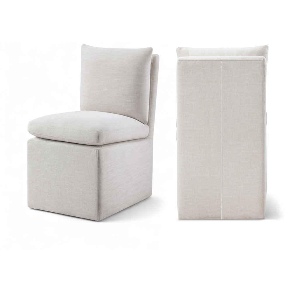 Nelori Cream Linen Textured Performance Fabric Dining Chair, Set of 2