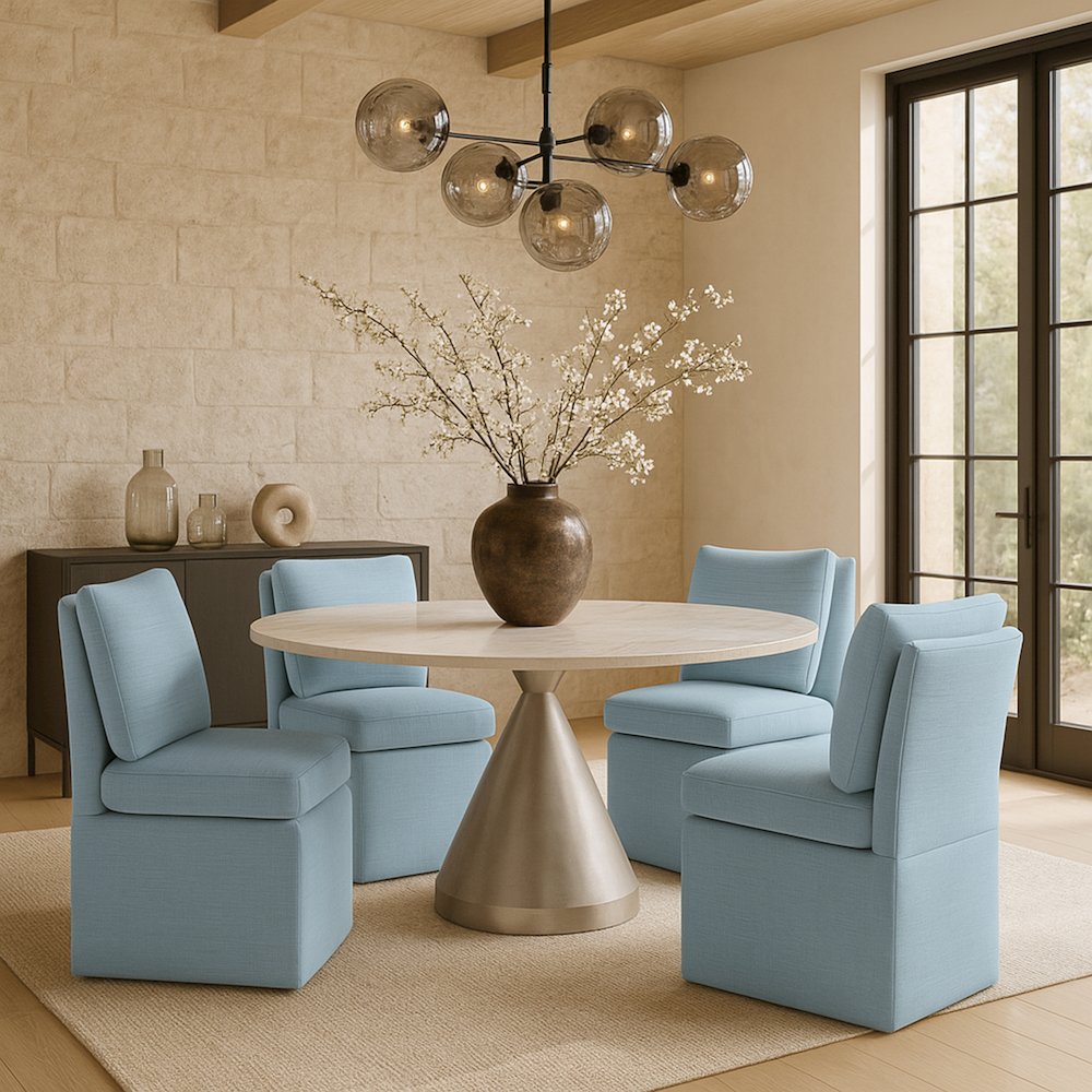 Nelori Light Blue Linen Textured Performance Fabric Dining Chair, Set of 2