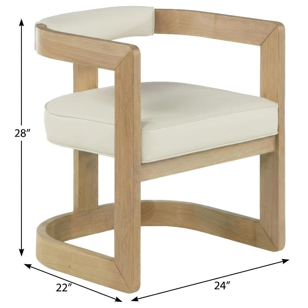 Neutral Wire Brush Vegan Leather Dining Chair with Armrests and Cushioned Seat