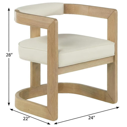 Neutral Wire Brush Vegan Leather Dining Chair with Armrests and Cushioned Seat
