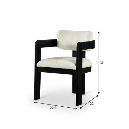 Black Linen Textured Fabric Dining Chairs, Set of 2 with Armrests - Art Deco