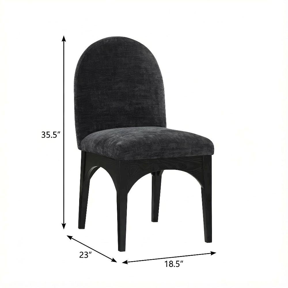 Black Chenille Fabric Dining Chair with Art Deco Design and Cushioned Seat