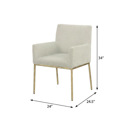 Cream Chenille Dining Chairs Set of 2 with Brushed Brass Frame and Armrests