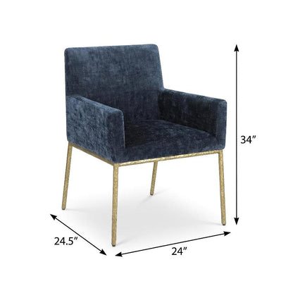 Navy Chenille Dining Chair Set of 2 - Brushed Brass Legs, Contemporary Design