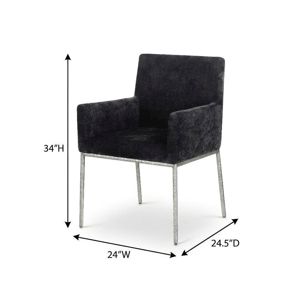 Brushed Silver Dining Chair Set of 2 - Chenille Upholstery, Contemporary Design