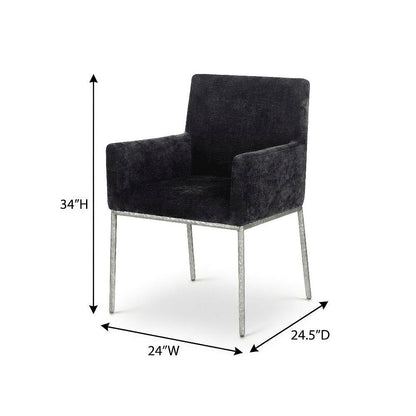 Brushed Silver Dining Chair Set of 2 - Chenille Upholstery, Contemporary Design