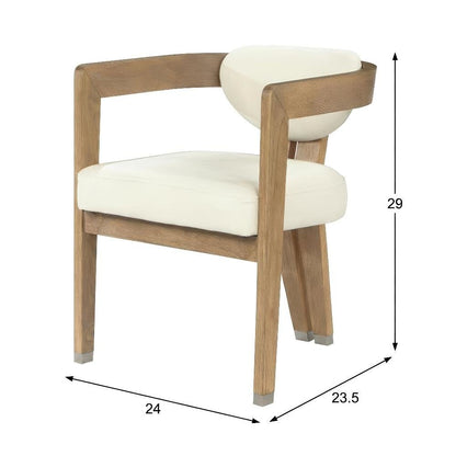 Neutral Wire Brush Vegan Leather Dining Chair with Armrests and Contemporary