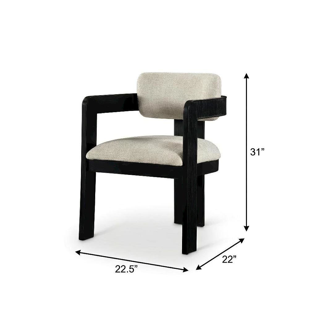Black Art Deco Dining Chairs Set of 2 with Armrests and Textured Fabric