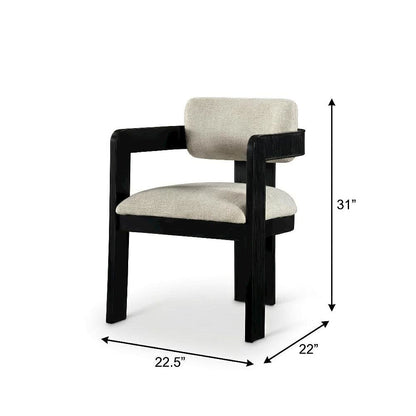 Black Art Deco Dining Chairs Set of 2 with Armrests and Textured Fabric