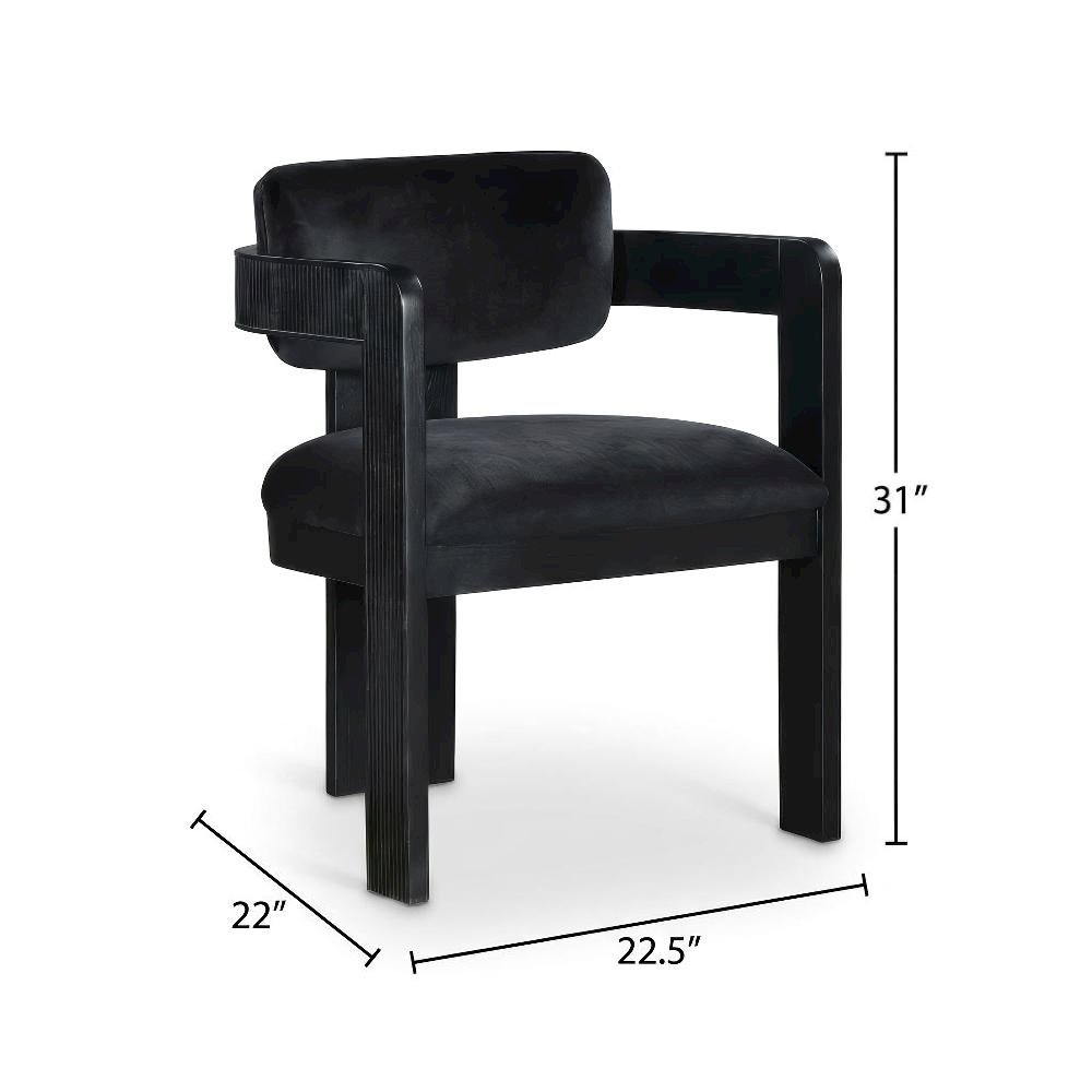 Black Velvet Dining Chairs Set of 2 with Art Deco Design and Armrests