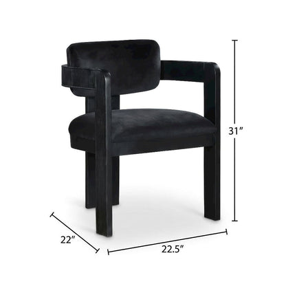 Black Velvet Dining Chairs Set of 2 with Art Deco Design and Armrests
