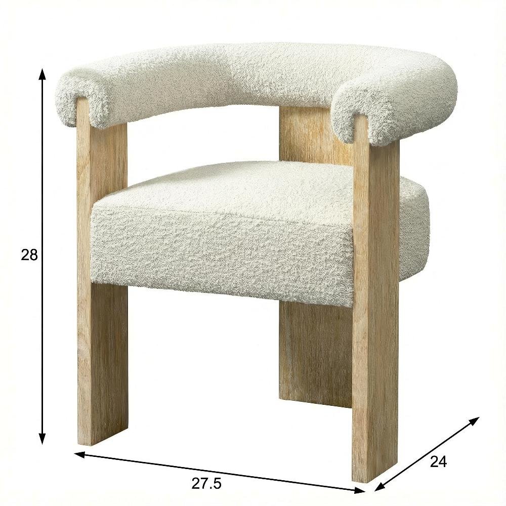 Neutral Boucle Fabric Dining Chair with  Back and Armrests