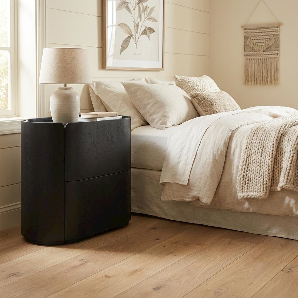 Contemporary Nightstand in Black Finish with Modern Design