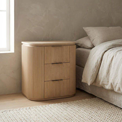 Contemporary Wood Nightstand with Oak Veneer Finish