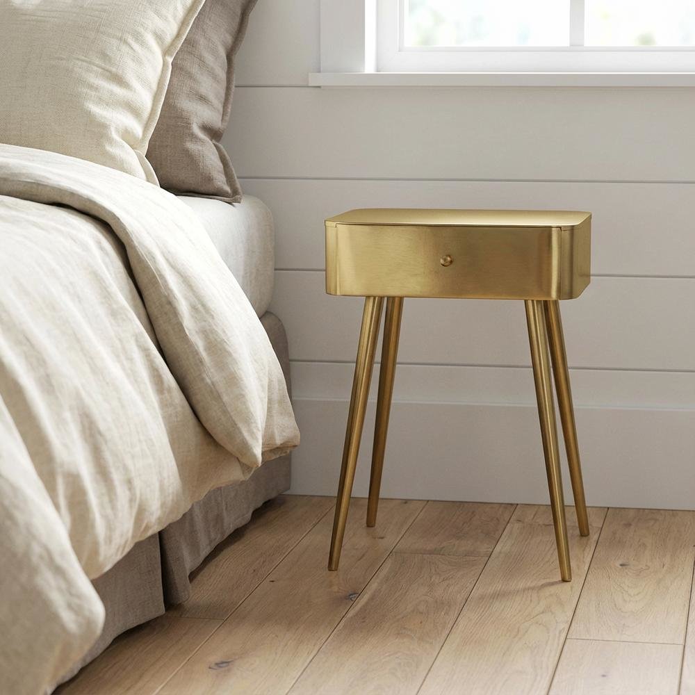 Brushed Gold Nightstand with Contemporary Style and Elegant Finish