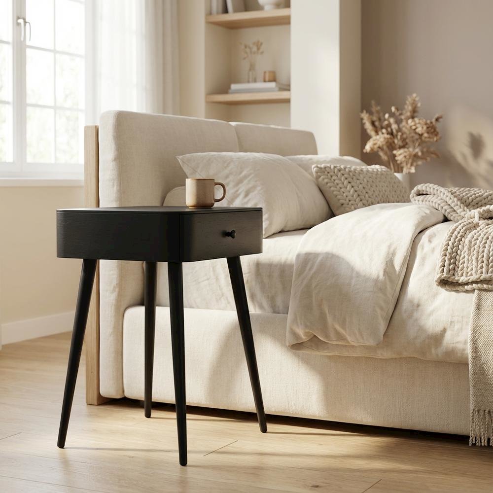 Contemporary Night Stand with Matte Black Finish for Bedroom Storage