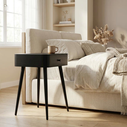 Contemporary Night Stand with Matte Black Finish for Bedroom Storage
