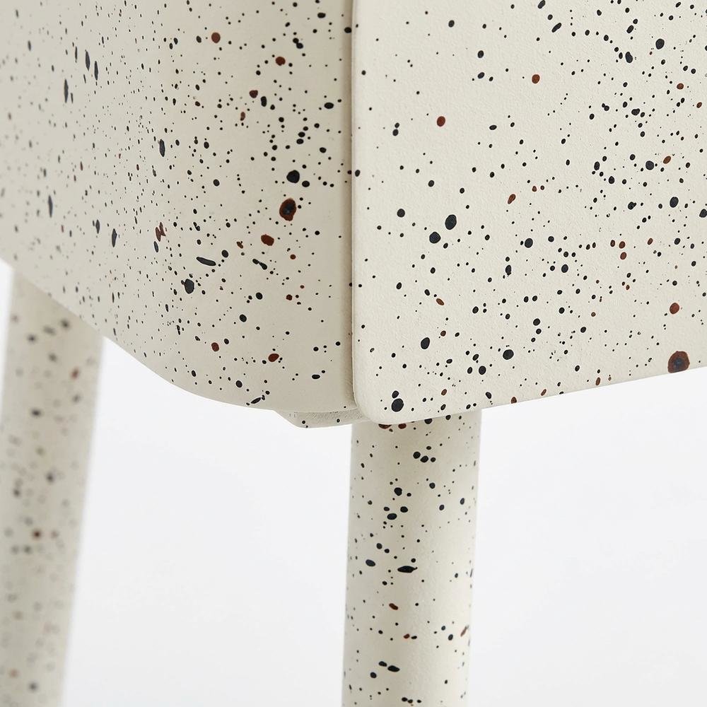 White Iron Nightstand with Terrazzo White Finish and Contemporary Style