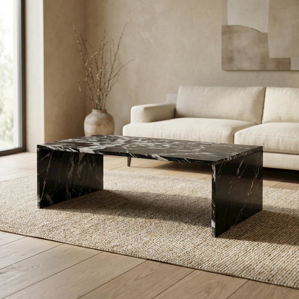 Black Marble Coffee Table with Contemporary Style, Durable Construction