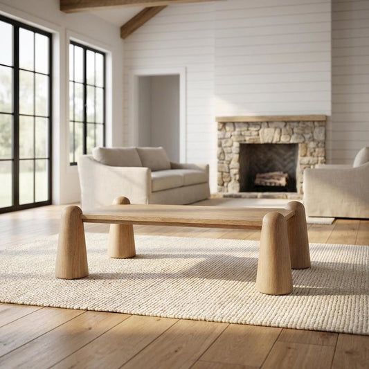 Natural Oak Coffee Table with Art Deco Style and Warm Finish