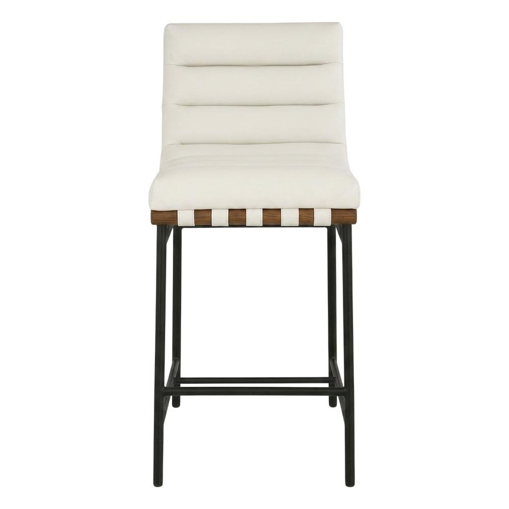 Vegan Leather & Boucle Counter Stool for Bar, Cream Vegan Leather