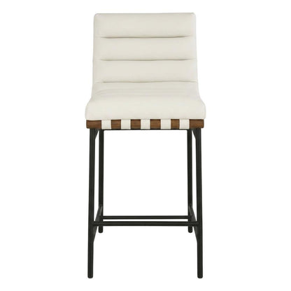 Vegan Leather & Boucle Counter Stool for Bar, Cream Vegan Leather