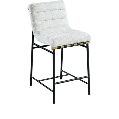 Vegan Leather & Boucle Counter Stool for Bar, Cream Boucle Fabric