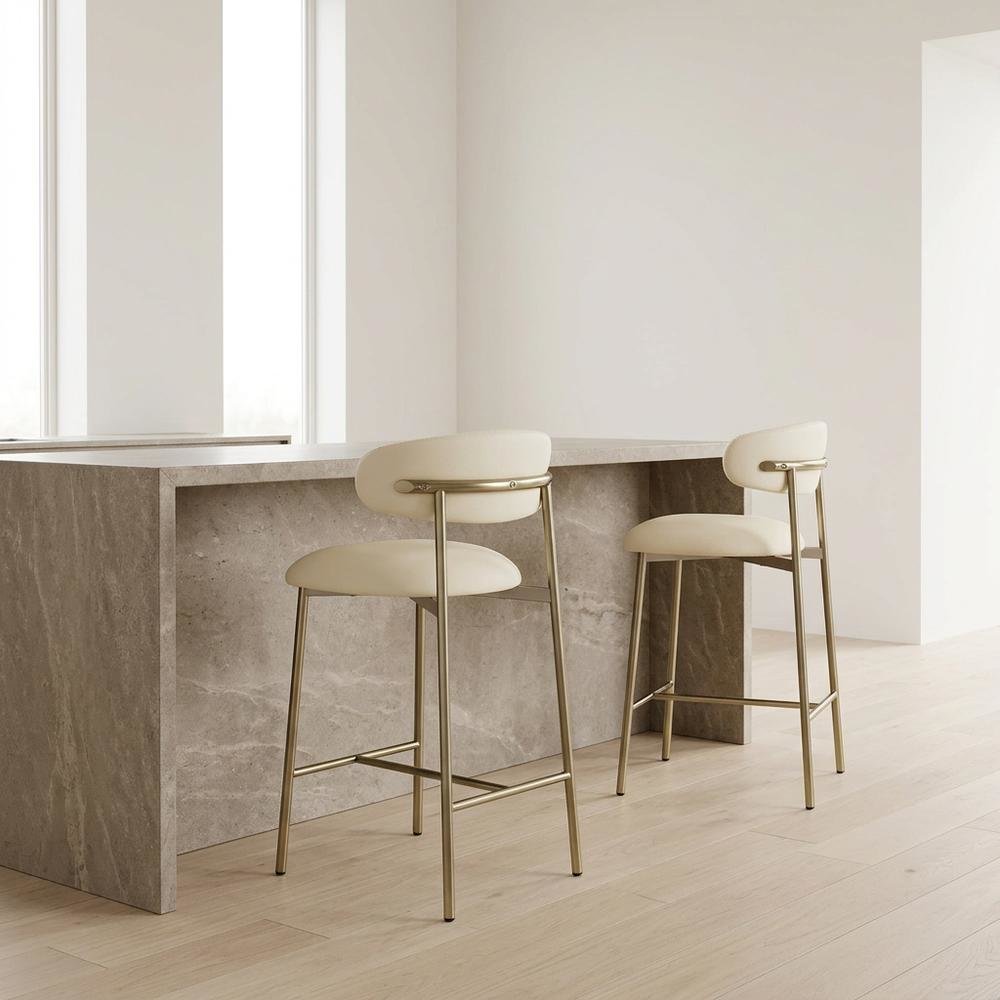 Vegan Leather Counter Stools with Back, Kitchen Island, Cream, Set of 2