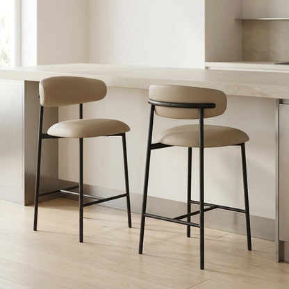 Vegan Leather Counter Stools with Back, Kitchen Island, Taupe, Set of 2